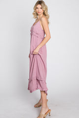 Mauve Swiss Dot Ruffle Accent Maxi Dress