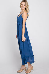 Navy Swiss Dot Ruffle Accent Maxi Dress