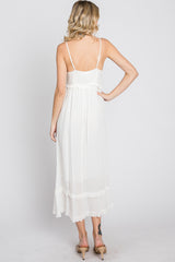 White Swiss Dot Ruffle Accent Maxi Dress