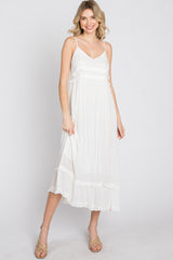 White Swiss Dot Ruffle Accent Maxi Dress