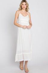 White Swiss Dot Ruffle Accent Maxi Dress