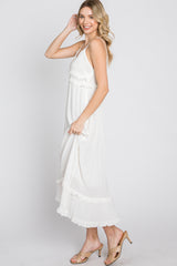 White Swiss Dot Ruffle Accent Maxi Dress