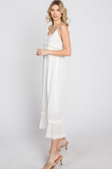 White Swiss Dot Ruffle Accent Maxi Dress