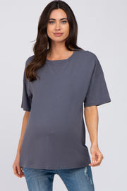 Navy Blue Oversized Short Sleeve Maternity Top