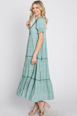 Mint Animal Print Button Front Tiered Midi Dress