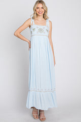 Light Blue Floral Embroidered Sleeveless Maxi Dress