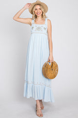 Light Blue Floral Embroidered Sleeveless Maxi Dress