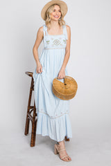 Light Blue Floral Embroidered Sleeveless Maxi Dress