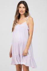 Lavender Lace Accent Tassel Tie Maternity Dress