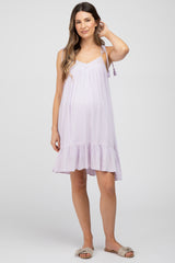 Lavender Lace Accent Tassel Tie Maternity Dress