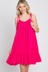 Fuchsia Lace Accent Tassel Tie Dress