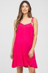 Fuchsia Lace Accent Tassel Tie Maternity Dress