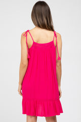 Fuchsia Lace Accent Tassel Tie Maternity Dress