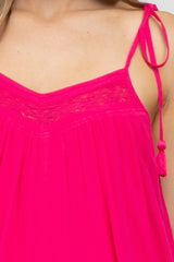 Fuchsia Lace Accent Tassel Tie Maternity Dress