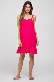 Fuchsia Lace Accent Tassel Tie Maternity Dress