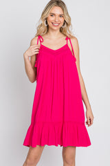 Fuchsia Lace Accent Tassel Tie Maternity Dress