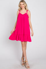 Fuchsia Lace Accent Tassel Tie Dress