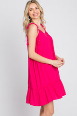 Fuchsia Lace Accent Tassel Tie Dress