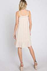 Cream Lace Accent Tassel Tie Dress