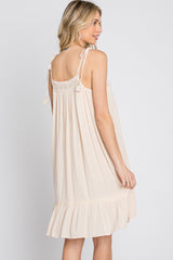 Cream Lace Accent Tassel Tie Dress