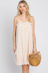 Cream Lace Accent Tassel Tie Dress