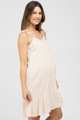 Cream Lace Accent Tassel Tie Maternity Dress