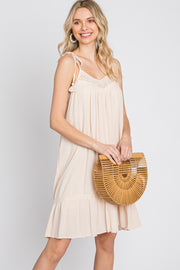 Cream Lace Accent Tassel Tie Dress