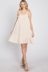 Cream Lace Accent Tassel Tie Dress