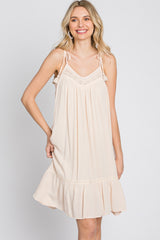 Cream Lace Accent Tassel Tie Dress