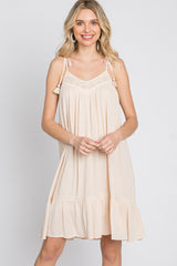 Cream Lace Accent Tassel Tie Dress