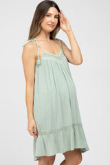 Light Olive Lace Accent Tassel Tie Maternity Dress