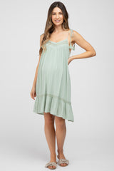 Light Olive Lace Accent Tassel Tie Maternity Dress