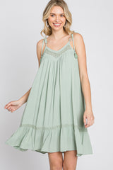 Light Olive Lace Accent Tassel Tie Maternity Dress