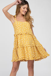 Yellow Floral Tiered Maternity Mini Dress