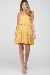 Yellow Floral Tiered Maternity Mini Dress