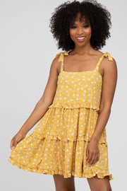 Yellow Floral Tiered Mini Dress