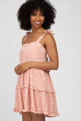 Peach Floral Tiered Mini Dress