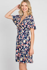 Navy Floral Short Sleeve Dress