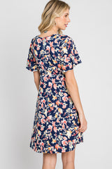 Navy Floral Short Sleeve Dress