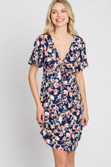 Navy Floral Short Sleeve Dress