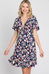 Navy Floral Short Sleeve Dress