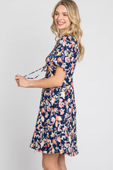 Navy Floral Short Sleeve Dress