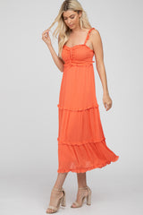 Coral Ruffle Accent Midi Dress