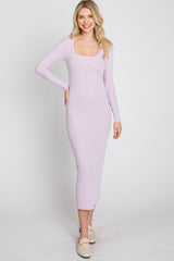 Lavender Ribbed Long Sleeve Maxi Dress