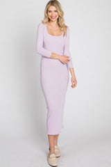 Lavender Ribbed Long Sleeve Maxi Dress