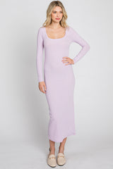 Lavender Ribbed Long Sleeve Maxi Dress