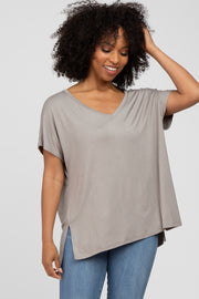 Taupe V-Neck Oversized Short Sleeve Top