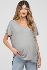 Heather Grey V-Neck Oversized Maternity Short Sleeve Top