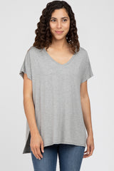 Heather Grey V-Neck Oversized Maternity Short Sleeve Top