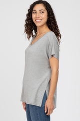 Heather Grey V-Neck Oversized Short Sleeve Top